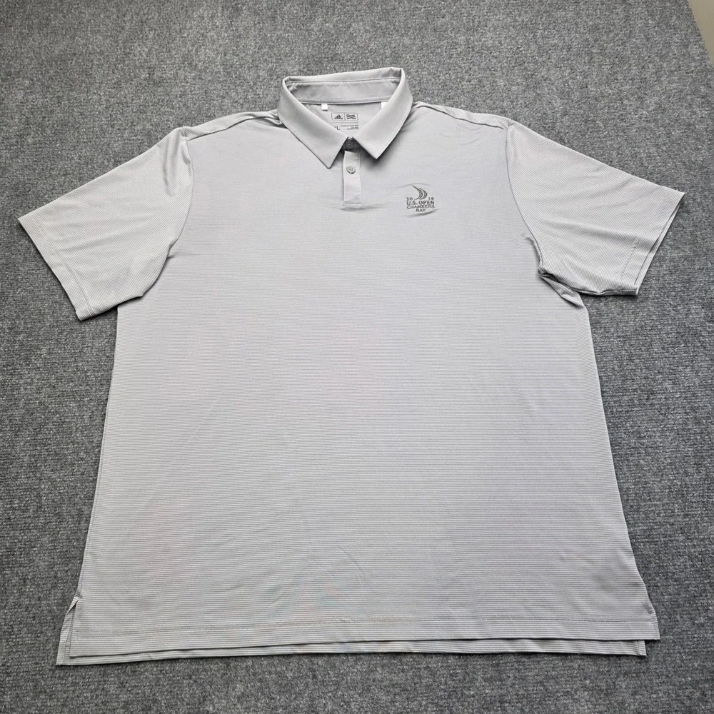 Adidas Golf Shirt Mens XL Gray Striped Polo 2015 US Open Chambers Bay Poly Blend